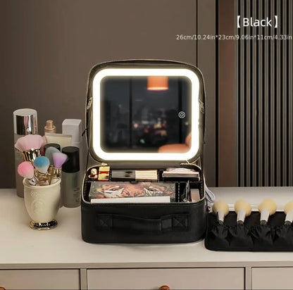 Makeup organizer bag with led mirror