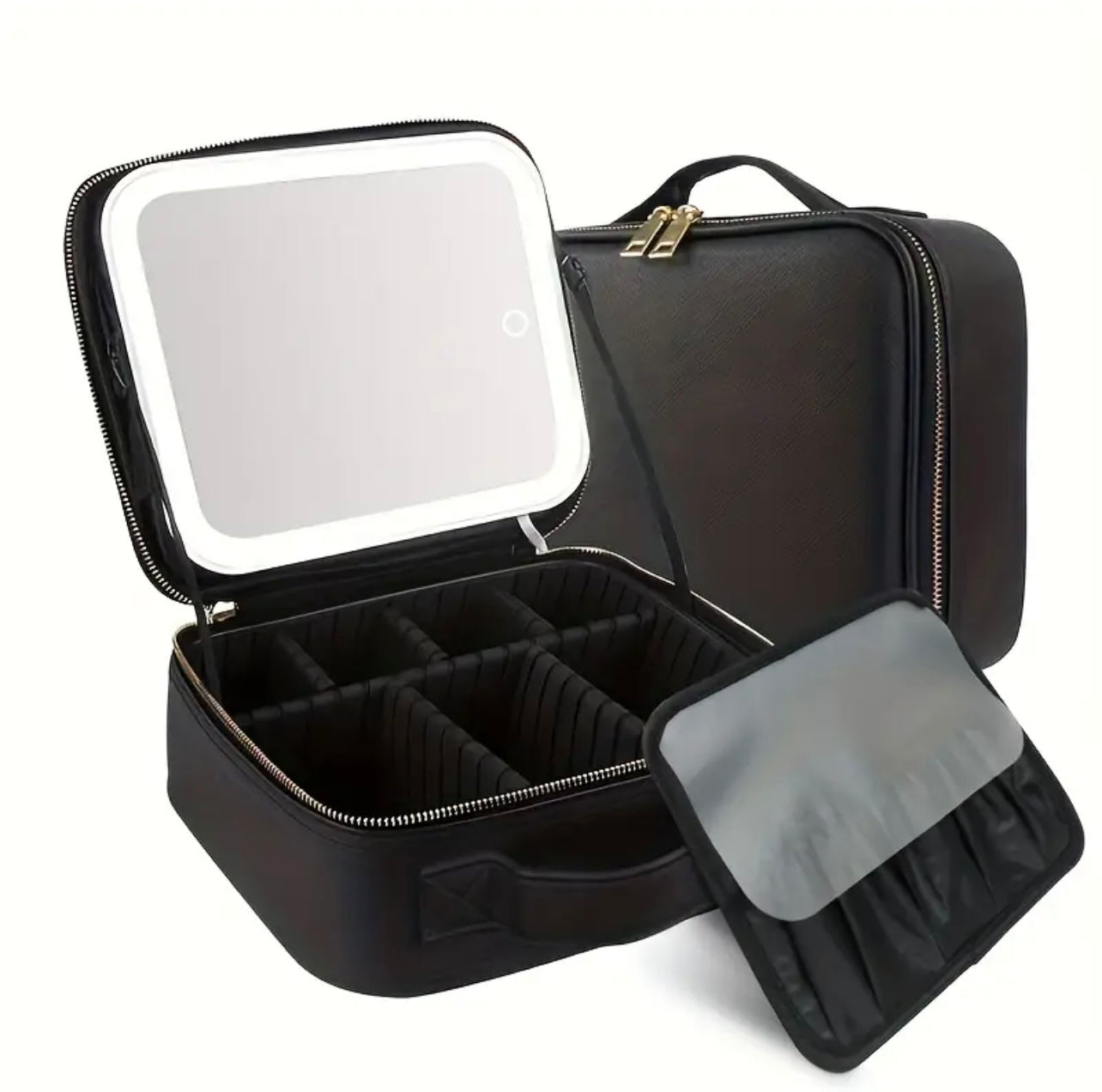 Makeup organizer bag with led mirror